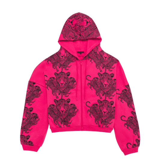 Mango Leopard Long Sleeve Oversized Zipper Hoodie