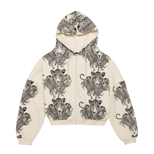 Mango Leopard Long Sleeve Oversized Zipper Hoodie