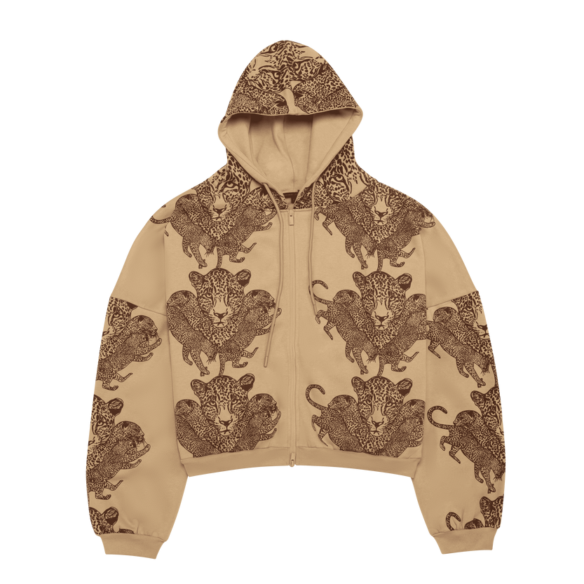Mango Leopard Long Sleeve Oversized Zipper Hoodie