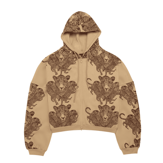 Mango Leopard Long Sleeve Oversized Zipper Hoodie