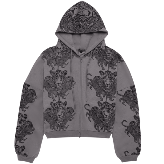 Mango Leopard Long Sleeve Oversized Zipper Hoodie