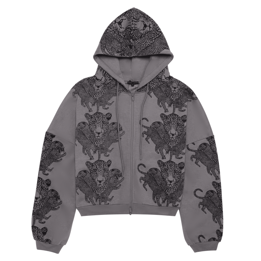 Mango Leopard Long Sleeve Oversized Zipper Hoodie