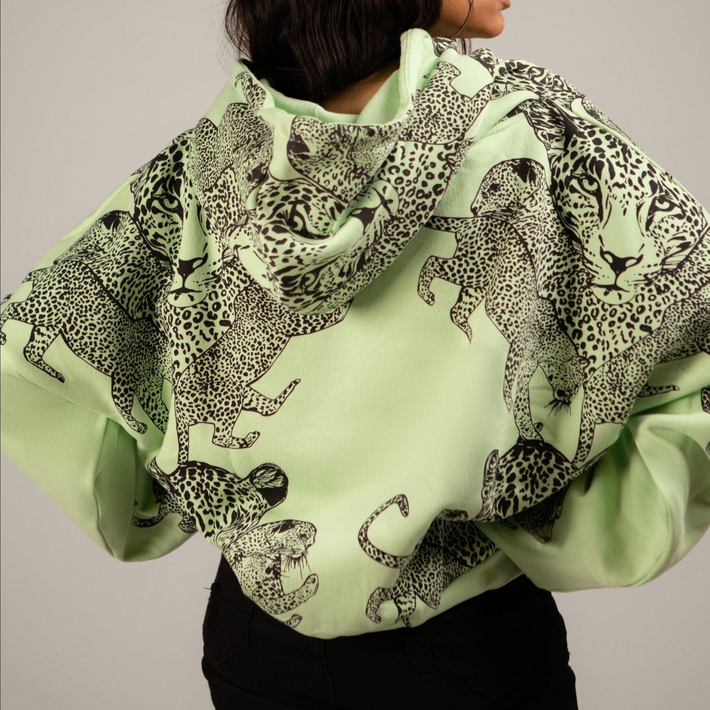 Mango Leopard Long Sleeve Oversized Zipper Hoodie