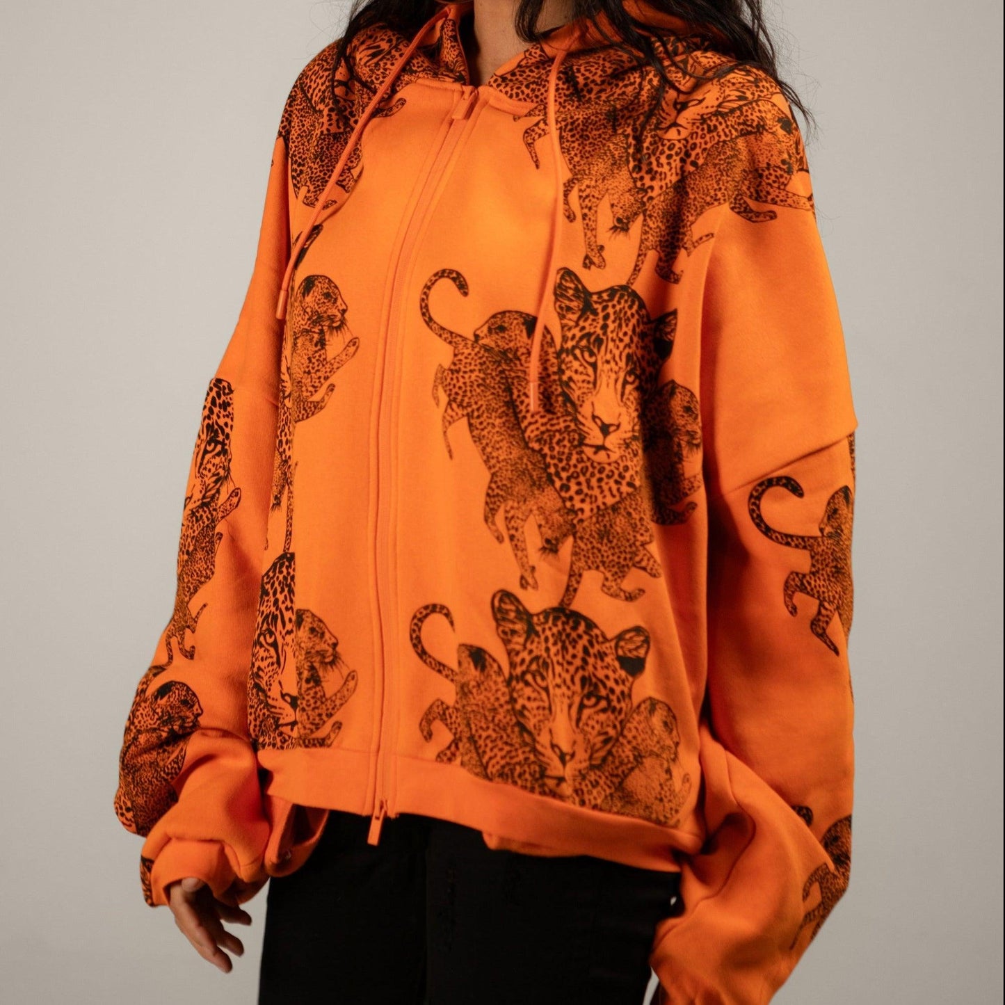 Mango Leopard Long Sleeve Oversized Zipper Hoodie