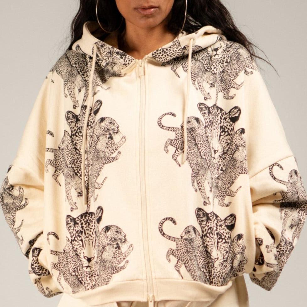 Mango Leopard Long Sleeve Oversized Zipper Hoodie